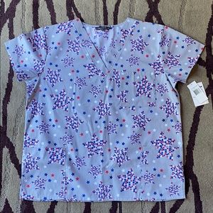 Red, White, and blue scrub top